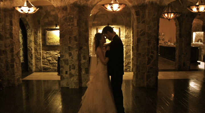 A Bride and Groom are sharing a private Last Dance of their wedding reception in the Bella Collina Clubhouse.