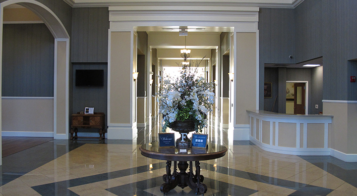 The lobby and foyer interior details of the Lake Mary Events Center.
