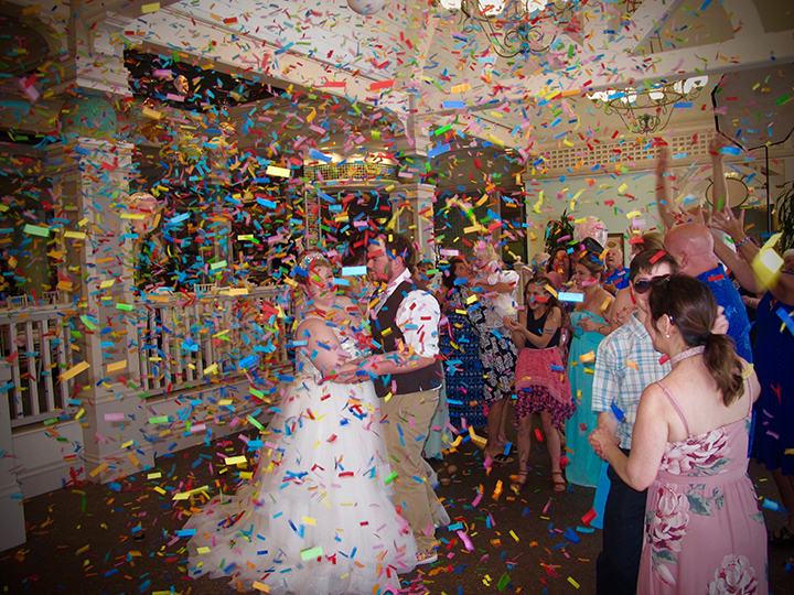 A confetti blast for the last dance of the reception; with music from Orlando Wedding DJ Chuck.