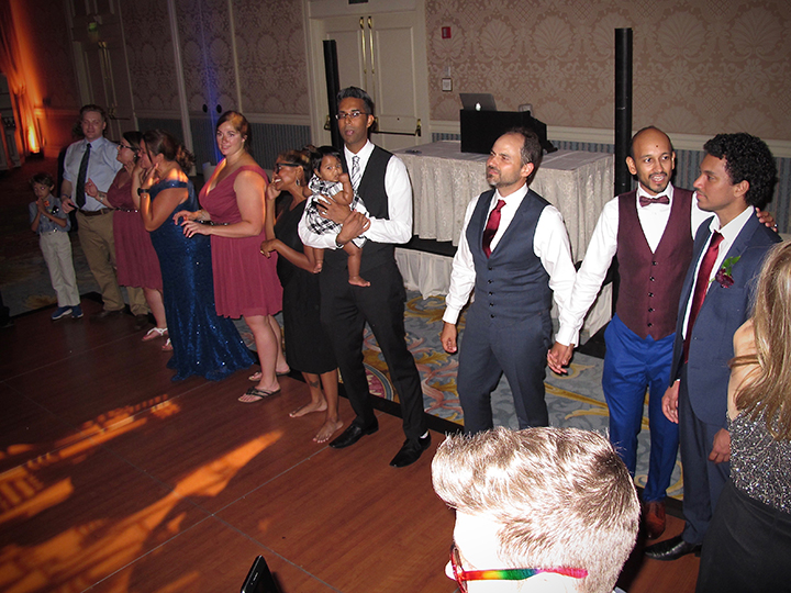 Family and friends of the couple are on the dance floor celebrating with Orlando DJ Chuck Johnson.