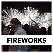 Virtual fireworks projected at your wedding reception light up the wall during your Finale Dance.