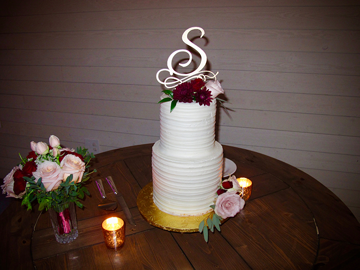 The wedding cake is displayed at the Mulberry at New Smyrna Beach.