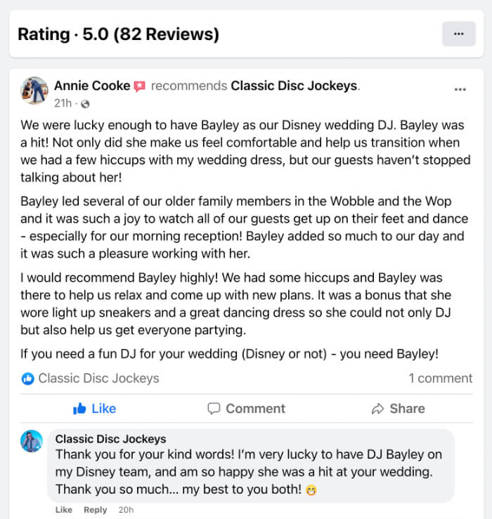 Orlando Wedding DJs Bayley True 5 Star Review