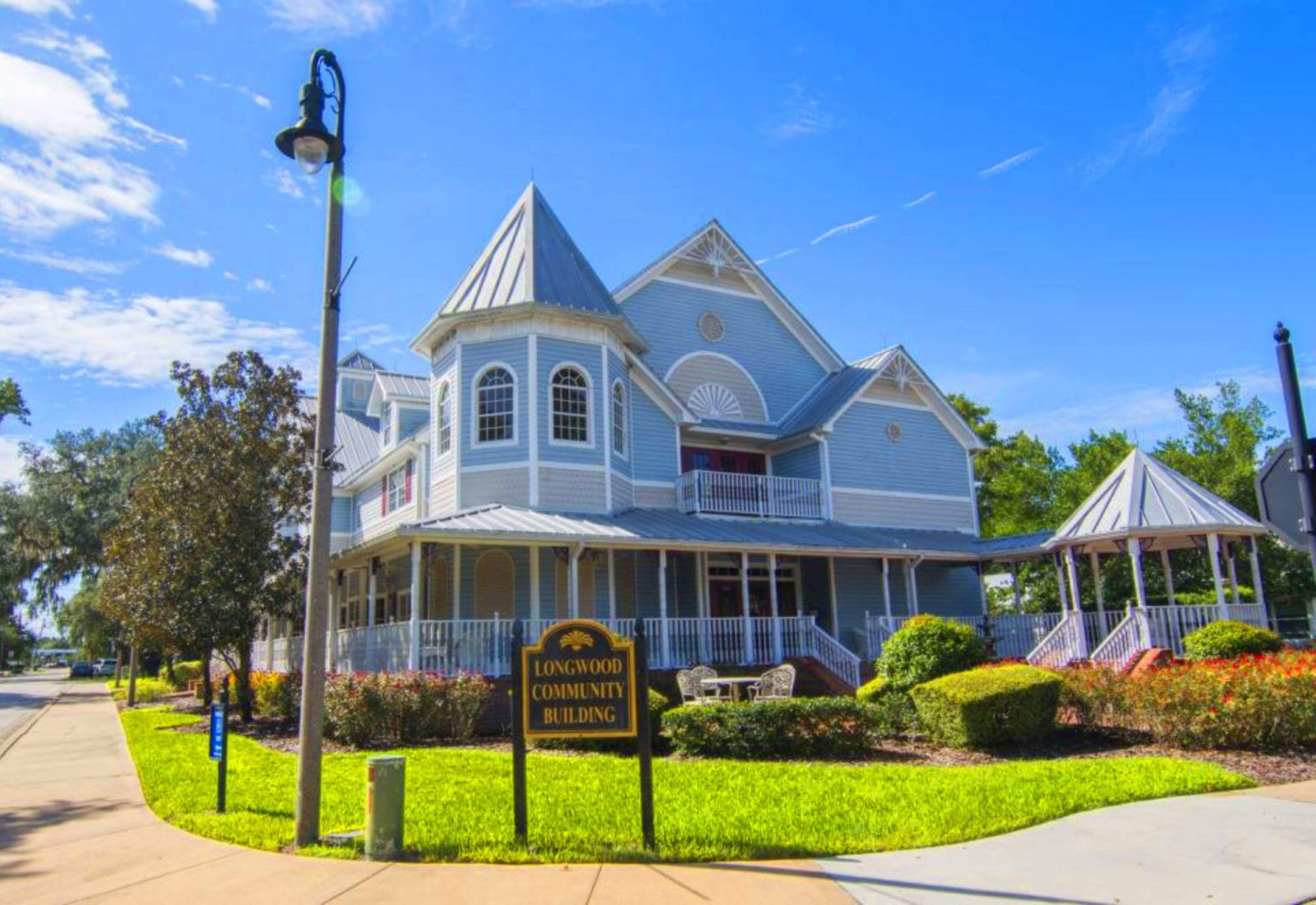 Exterior street view of the Longwood Community Building Wedding Venue