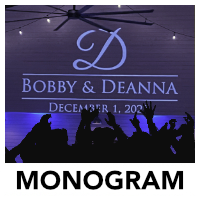 projected monogram logo, your name in lights at a wedding