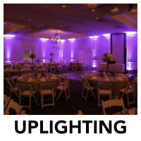 wedding uplighting inside of a hotel ballroom